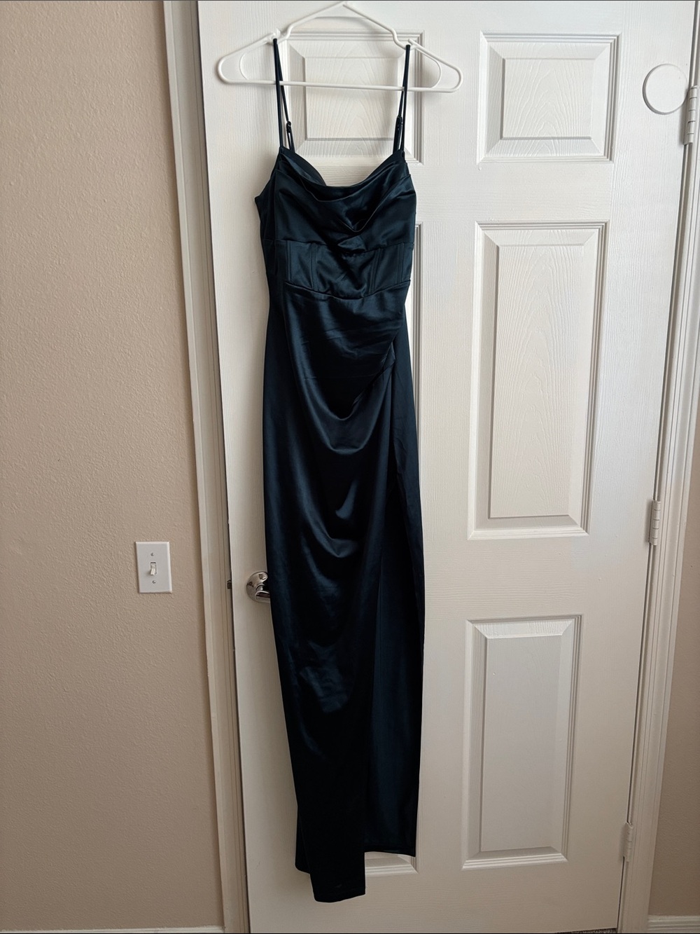 Teal Satin Cowl Neck Black Slip Dress